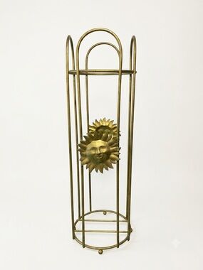 Vintage Celestial Toilet Paper Holder Stand Sun Bathroom Decor Gold Metal